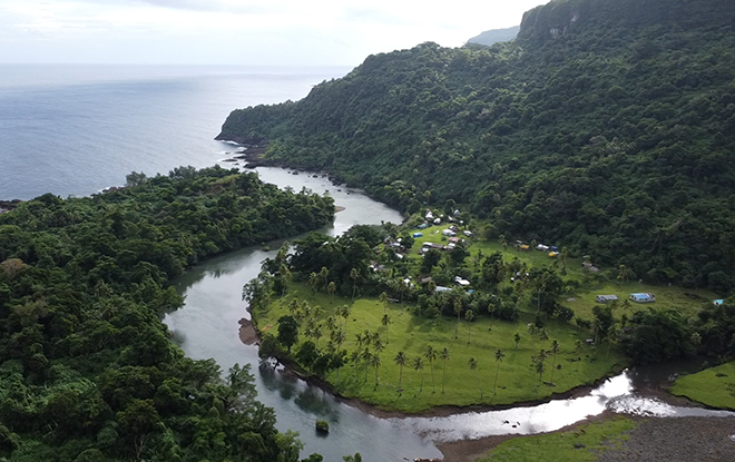 Aerial view of remote South River community (Site 3), Erromungo